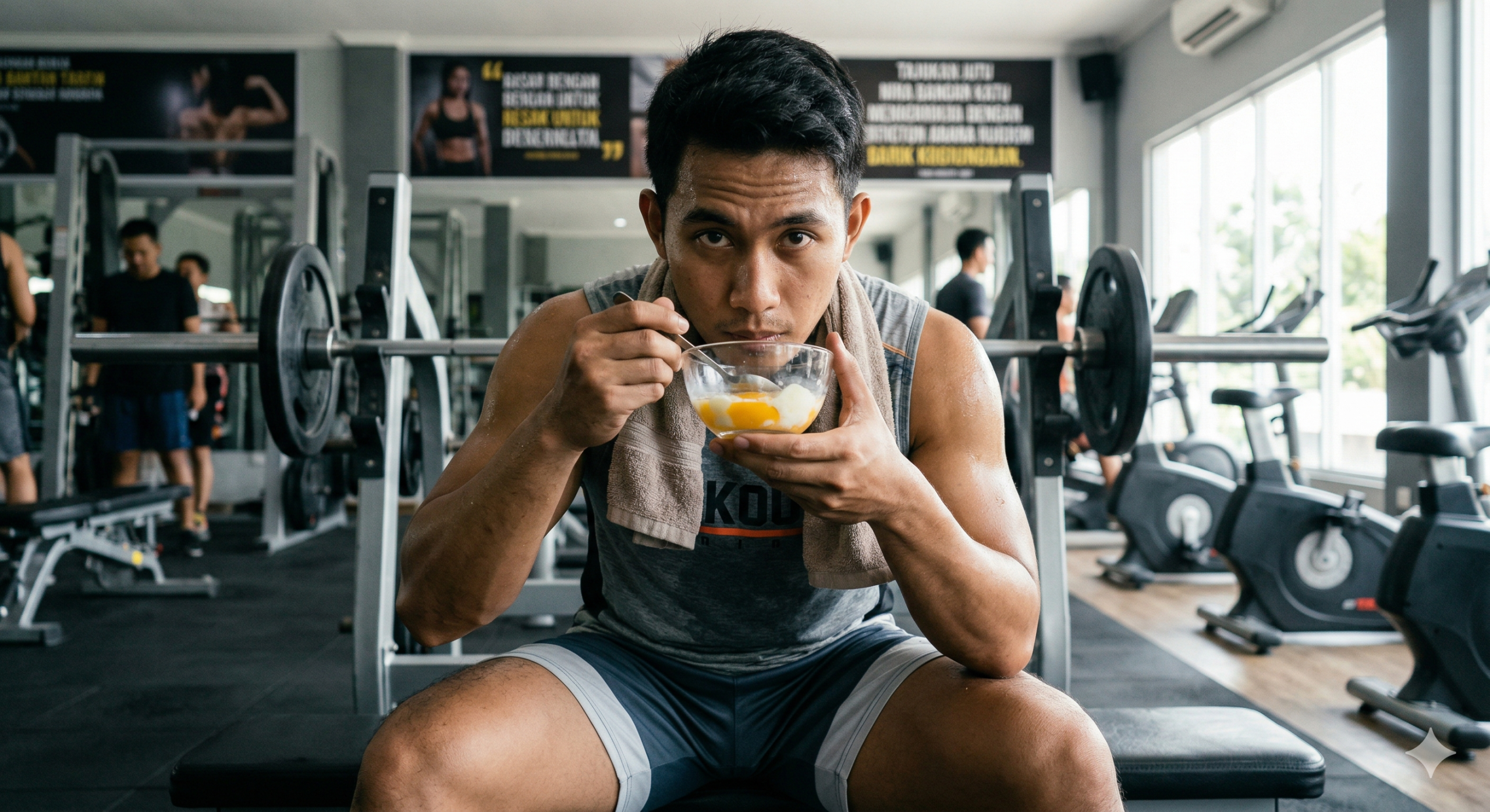 Seorang lelaki sedang makan telur mentah